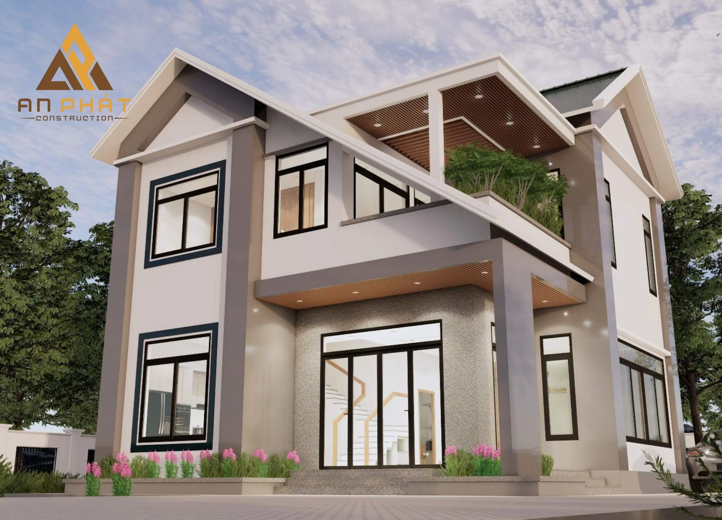 Biệt thự 1 trệt 1 lầu mái Thái phong cách hiện đại