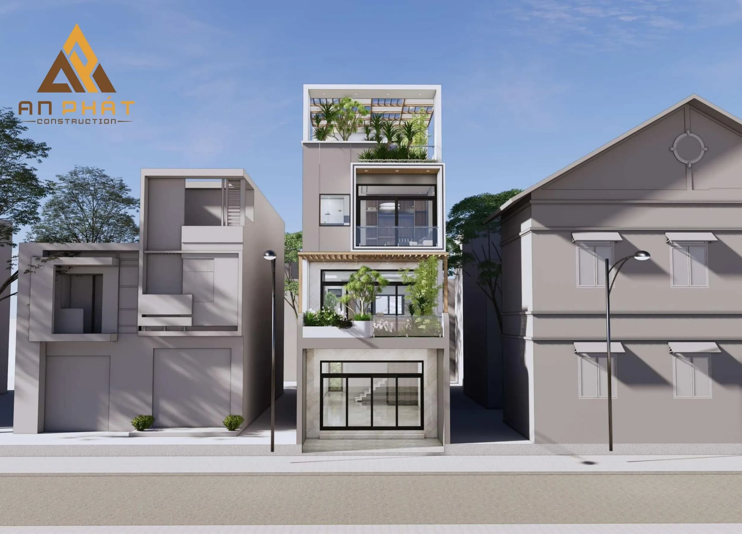 Nhà phố 5.5x20 1 trệt 2 lầu sân thượng