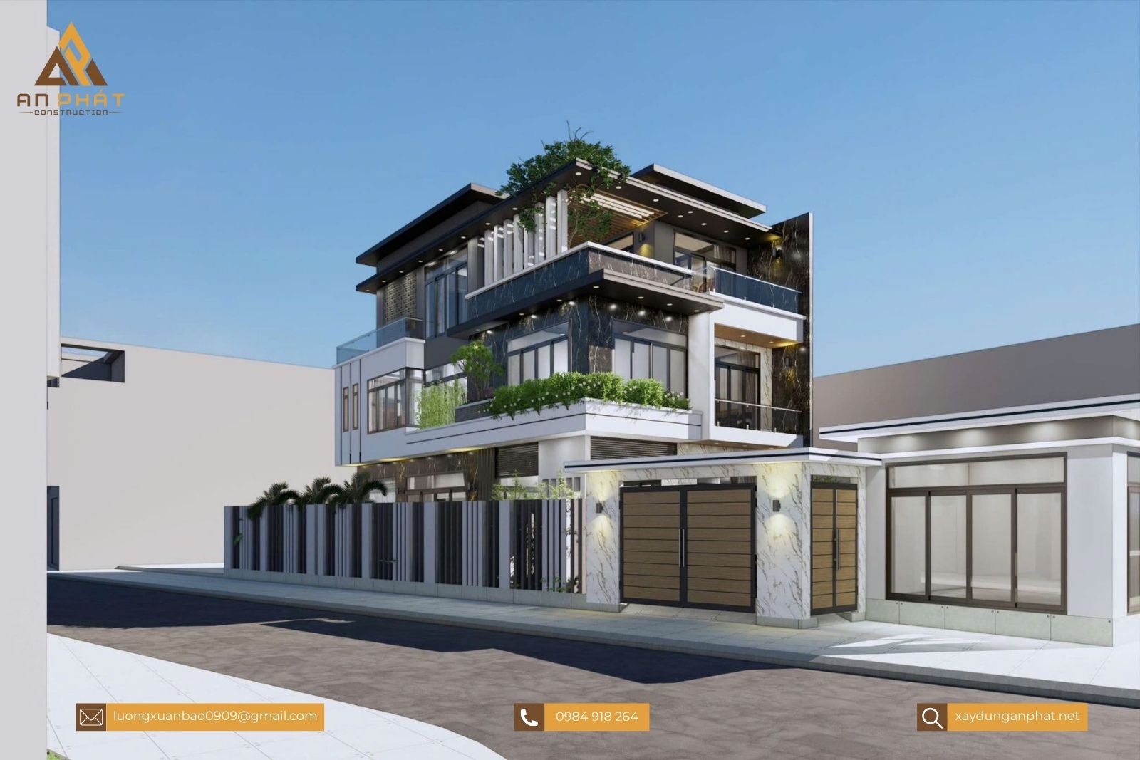 Biệt thự 1 trệt 2 lầu hiện đại