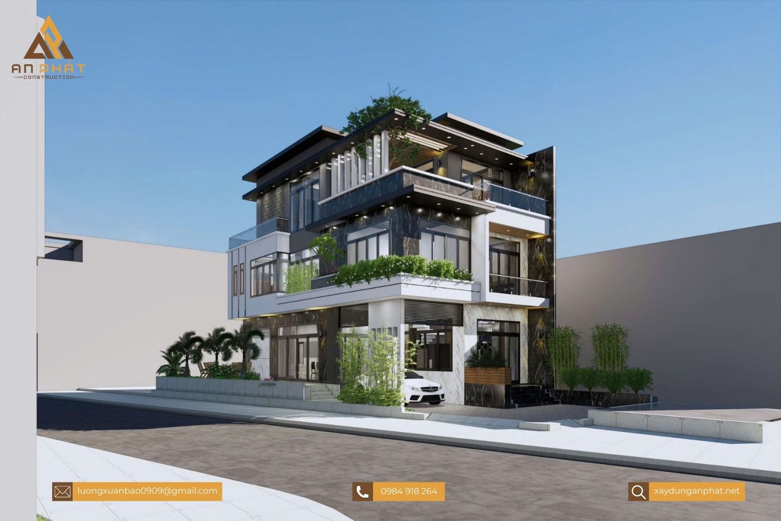 Biệt thự 1 trệt 2 lầu hiện đại