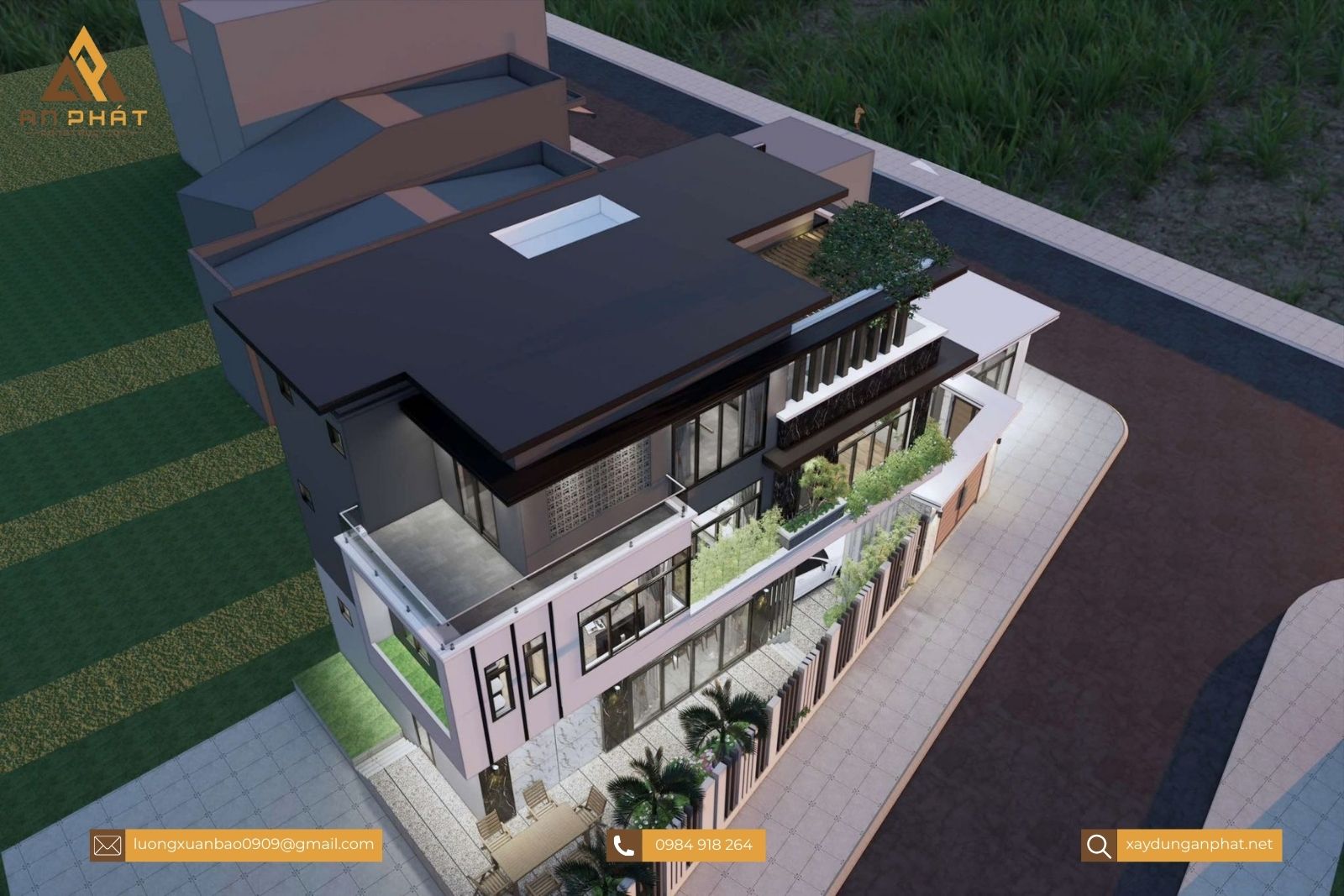 Biệt thự 1 trệt 2 lầu hiện đại