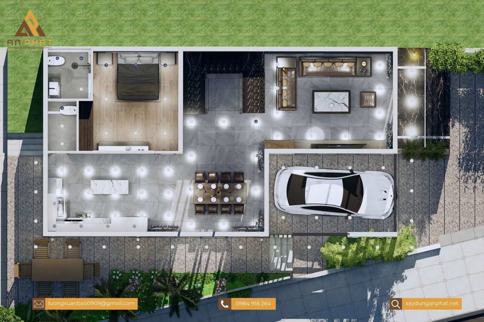 Biệt thự 1 trệt 2 lầu hiện đại