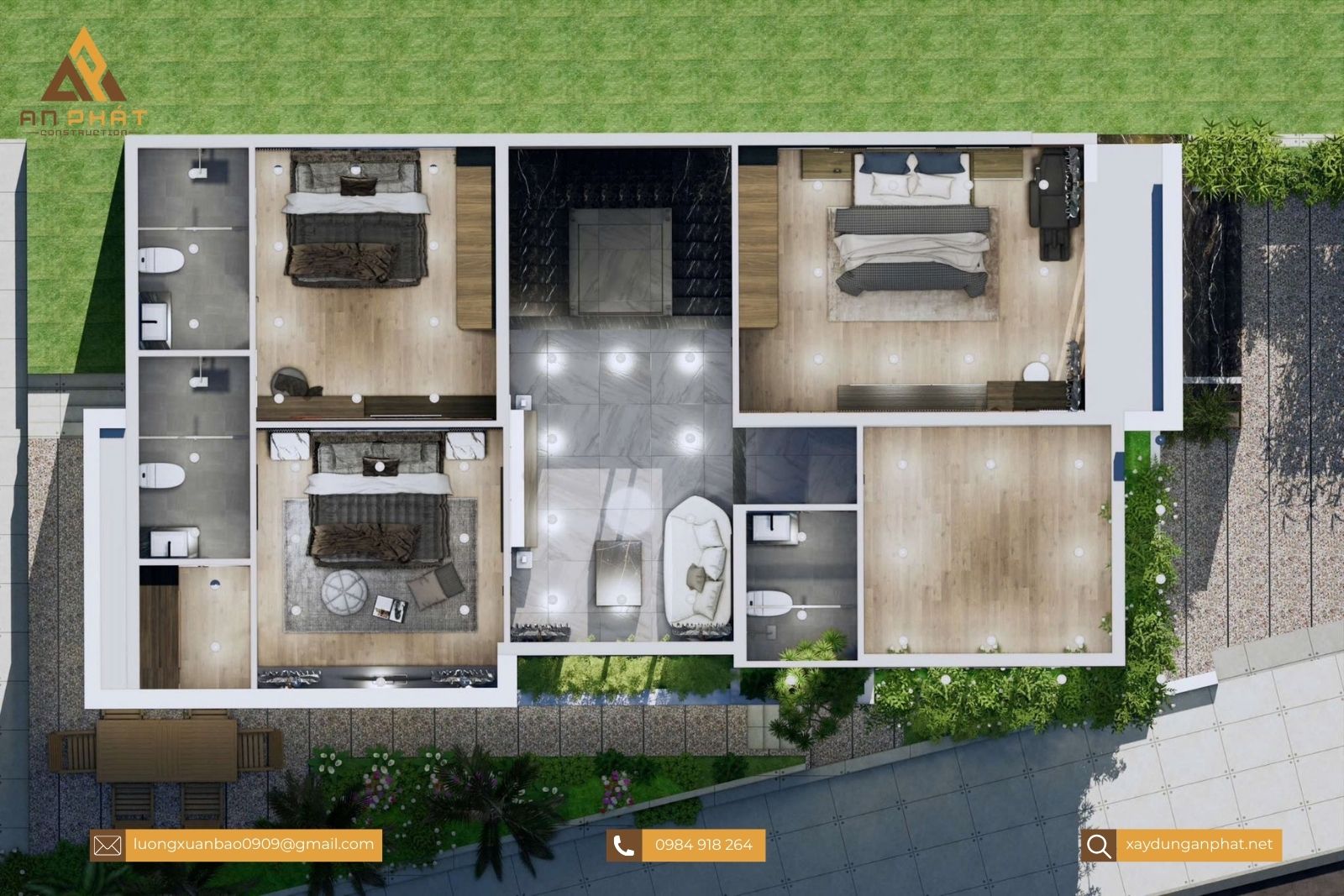 Biệt thự 1 trệt 2 lầu hiện đại