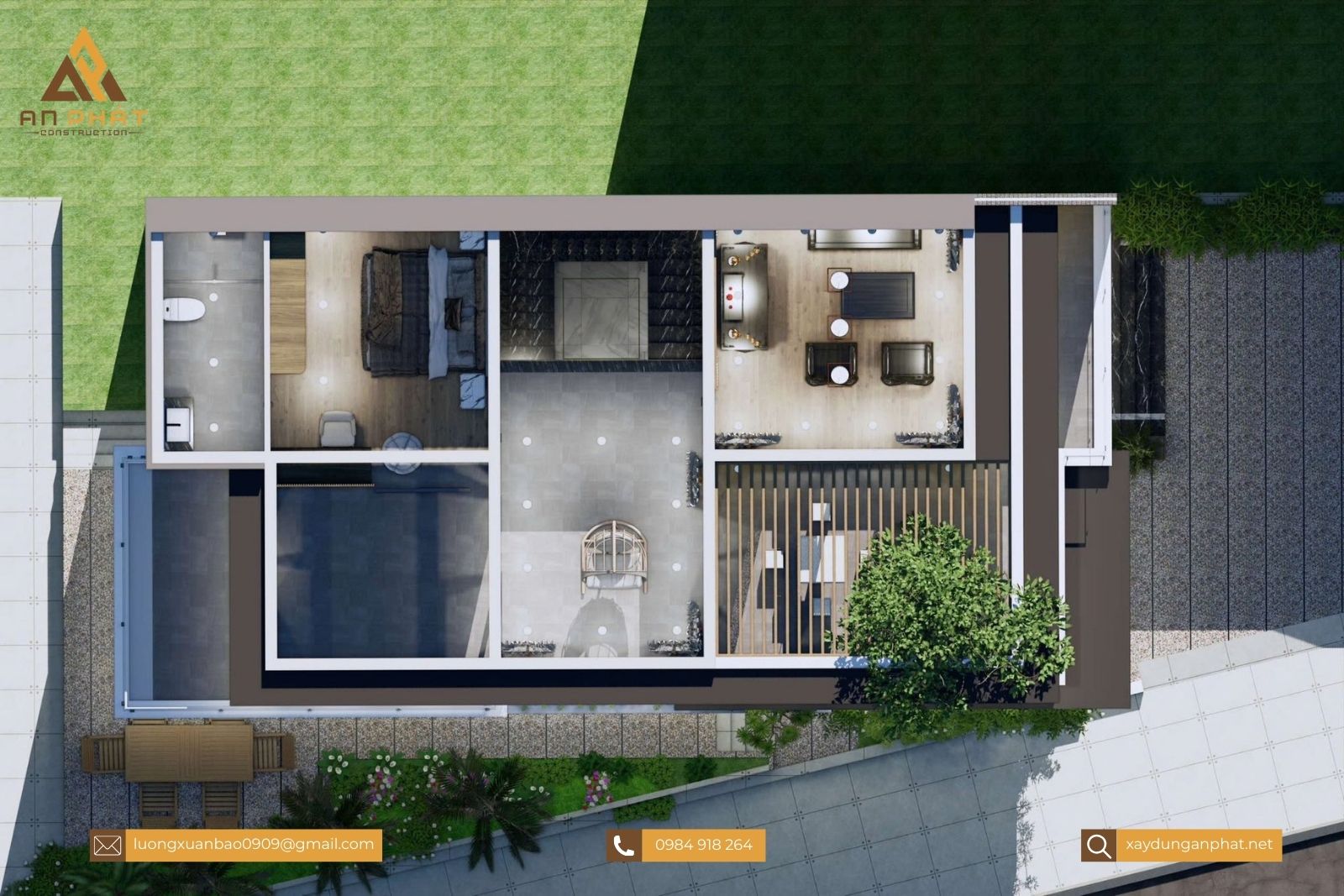 Biệt thự 1 trệt 2 lầu hiện đại