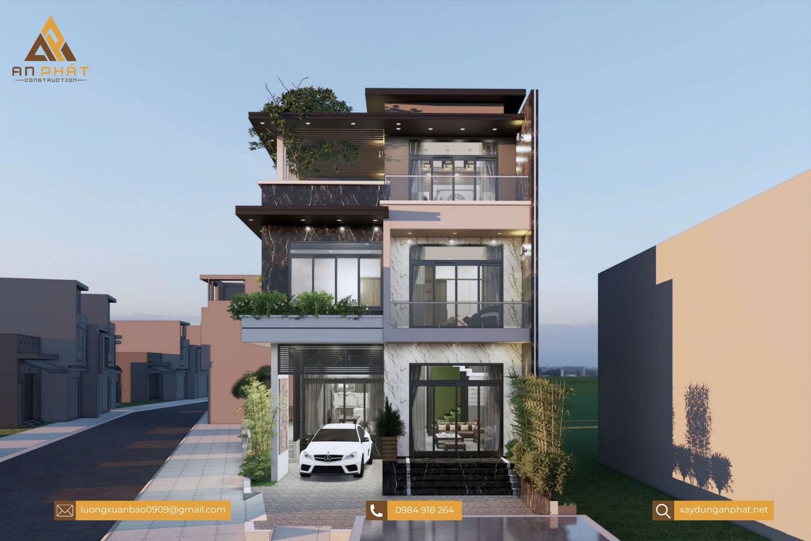 Biệt thự 1 trệt 2 lầu hiện đại