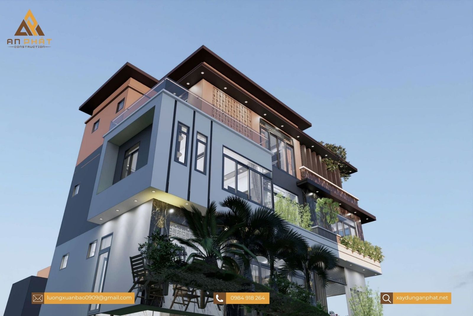 Biệt thự 1 trệt 2 lầu hiện đại