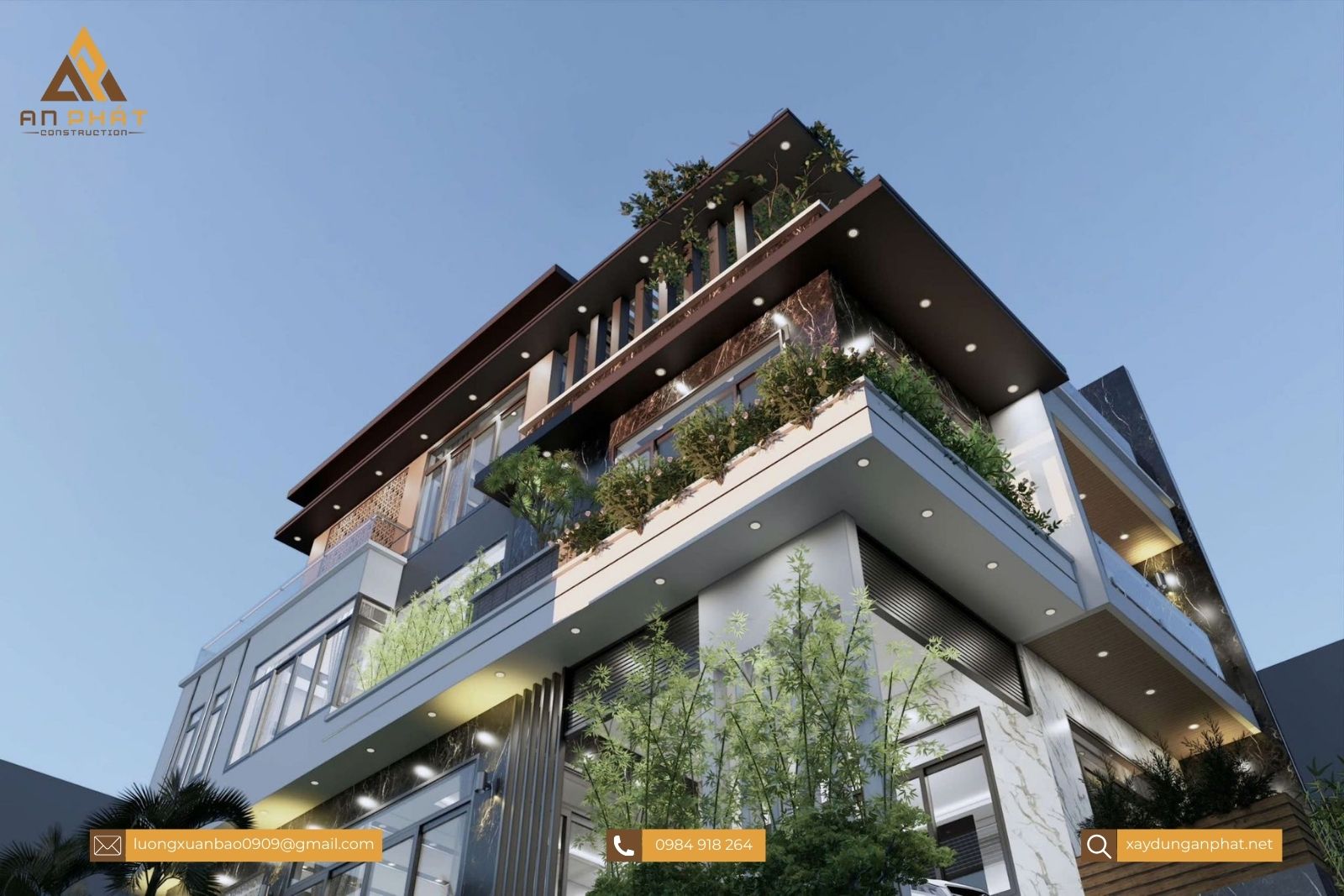 Biệt thự 1 trệt 2 lầu hiện đại