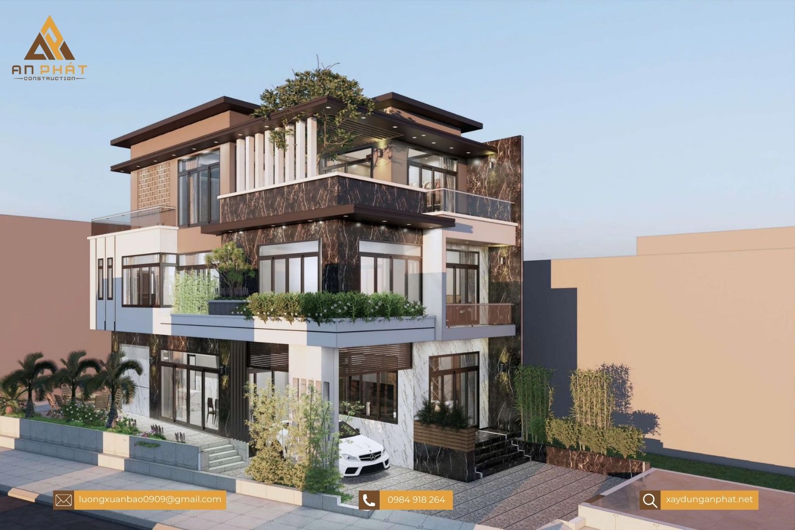 Biệt thự 1 trệt 2 lầu hiện đại