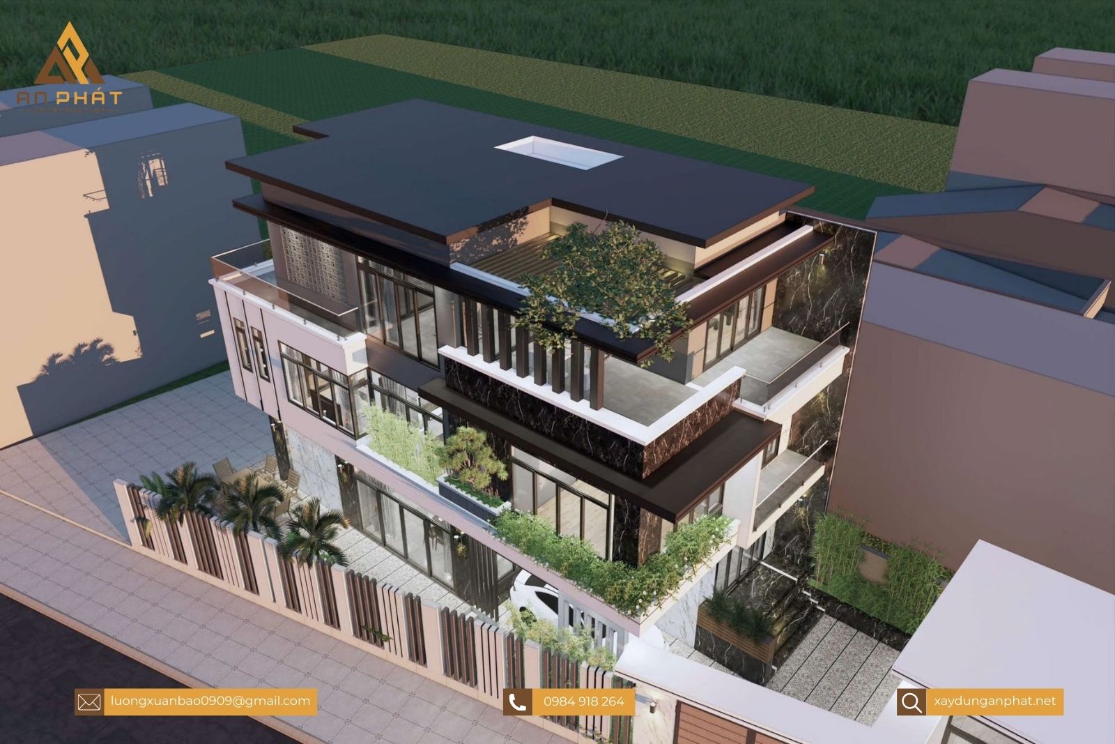 Biệt thự 1 trệt 2 lầu hiện đại