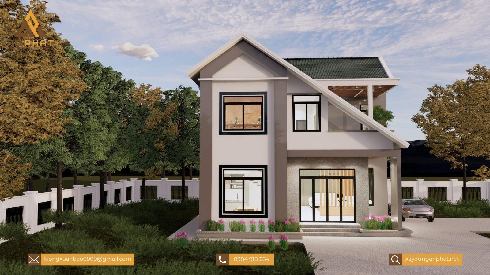 Biệt thự 1 trệt 1 lầu mái Thái phong cách hiện đại