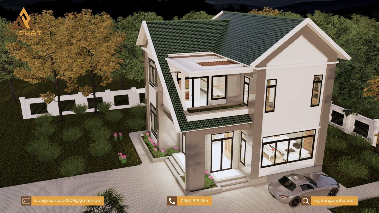 Biệt thự 1 trệt 1 lầu mái Thái phong cách hiện đại