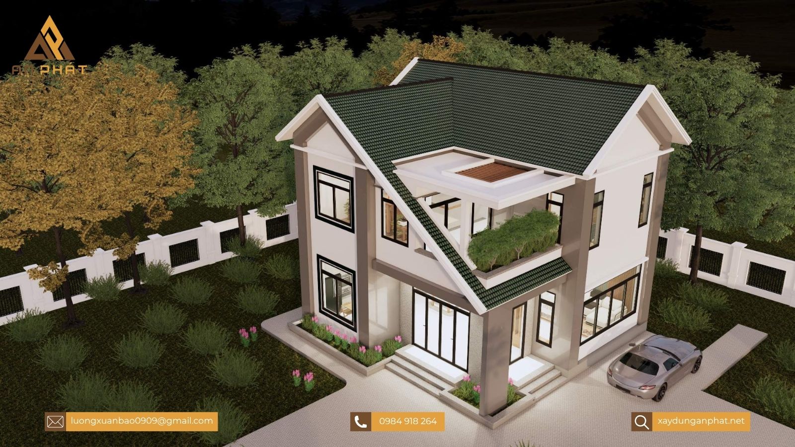 Biệt thự 1 trệt 1 lầu mái Thái phong cách hiện đại