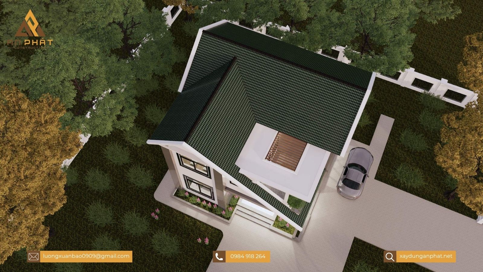 Biệt thự 1 trệt 1 lầu mái Thái phong cách hiện đại