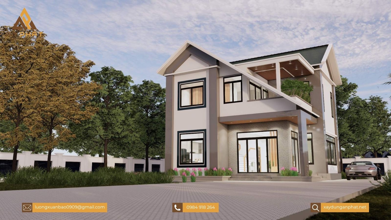 Biệt thự 1 trệt 1 lầu mái Thái phong cách hiện đại