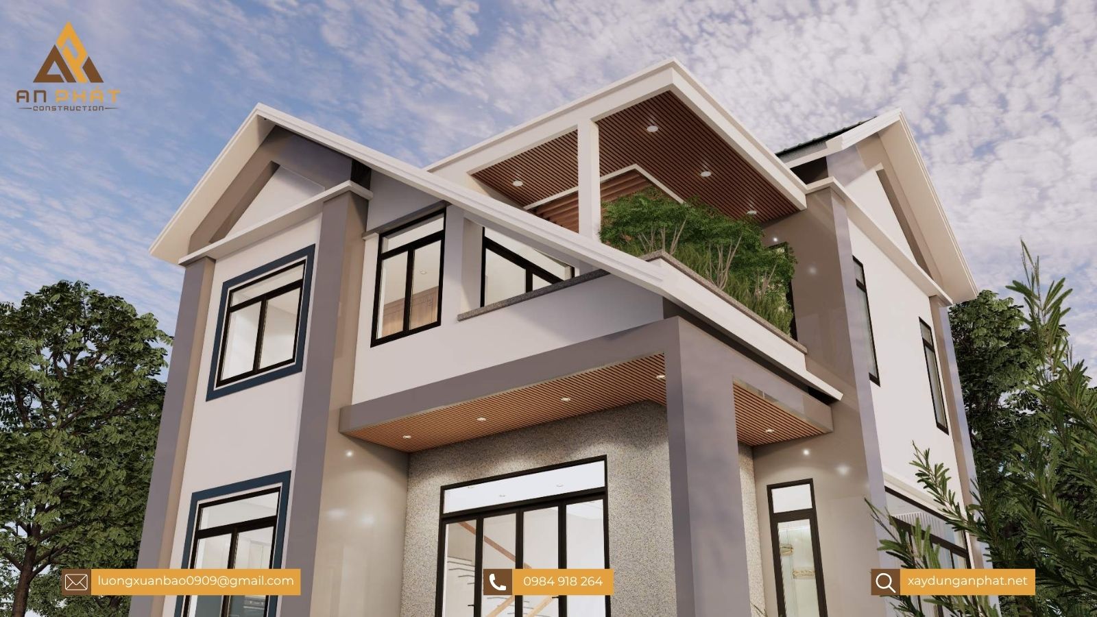 Biệt thự 1 trệt 1 lầu mái Thái phong cách hiện đại