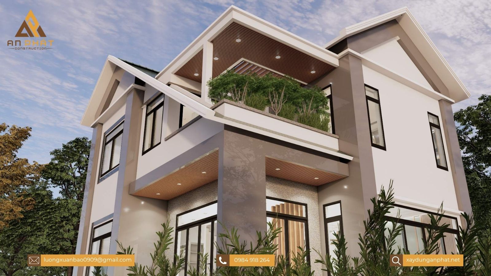 Biệt thự 1 trệt 1 lầu mái Thái phong cách hiện đại