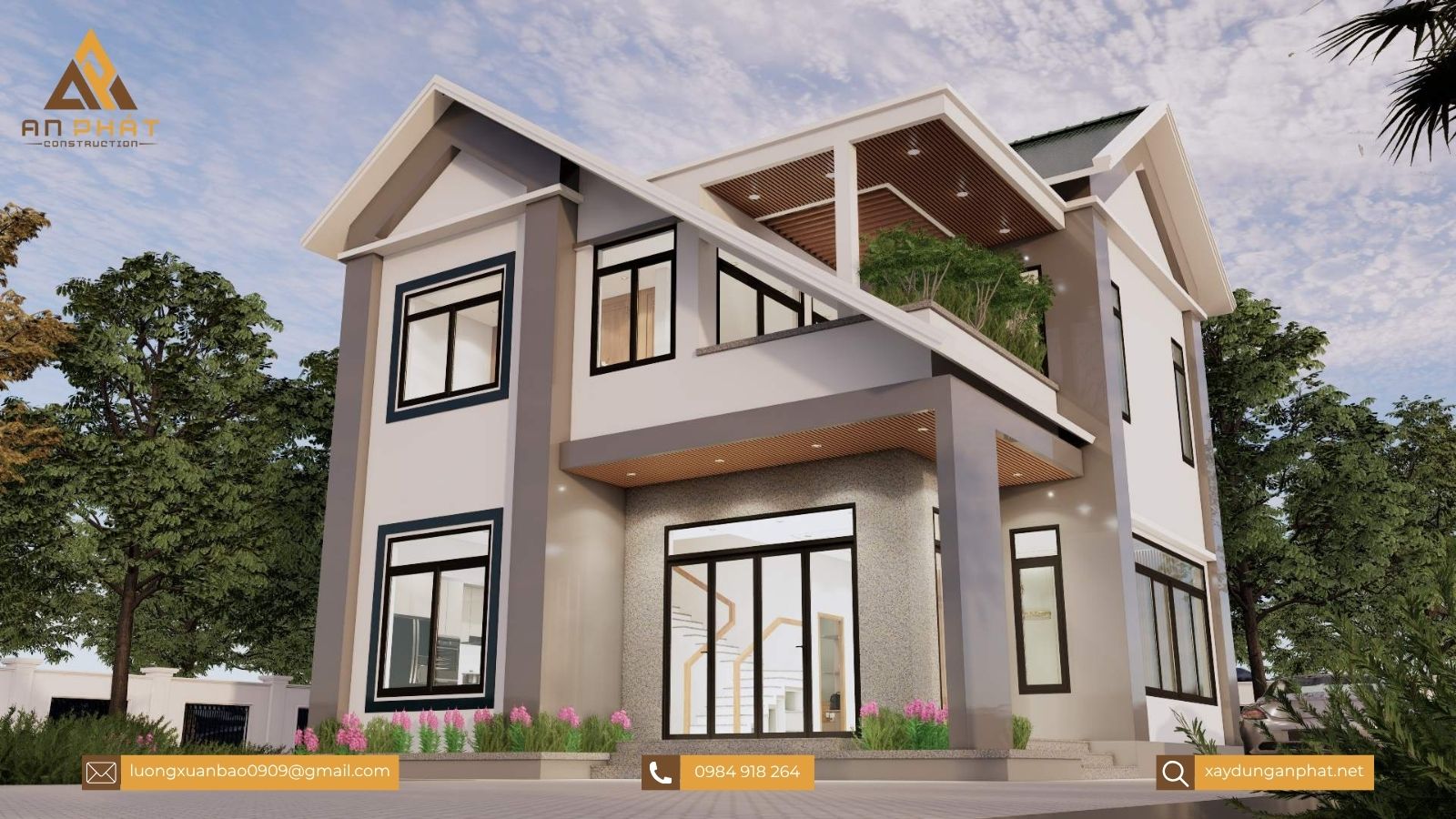 Biệt thự 1 trệt 1 lầu mái Thái phong cách hiện đại