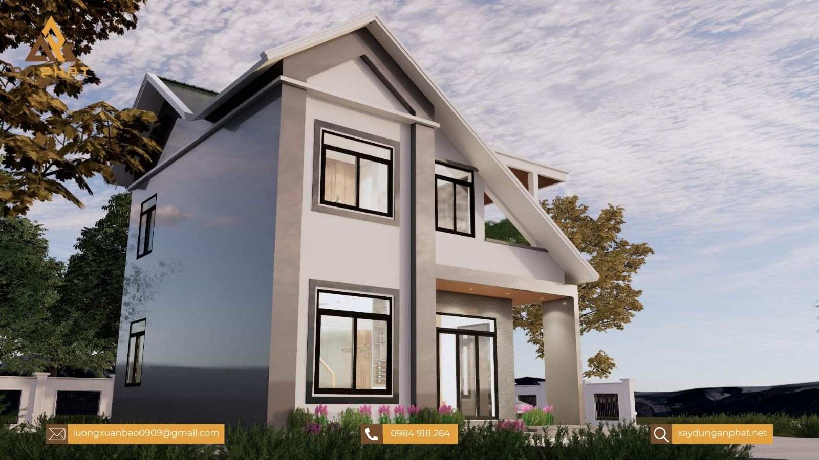 Biệt thự 1 trệt 1 lầu mái Thái phong cách hiện đại