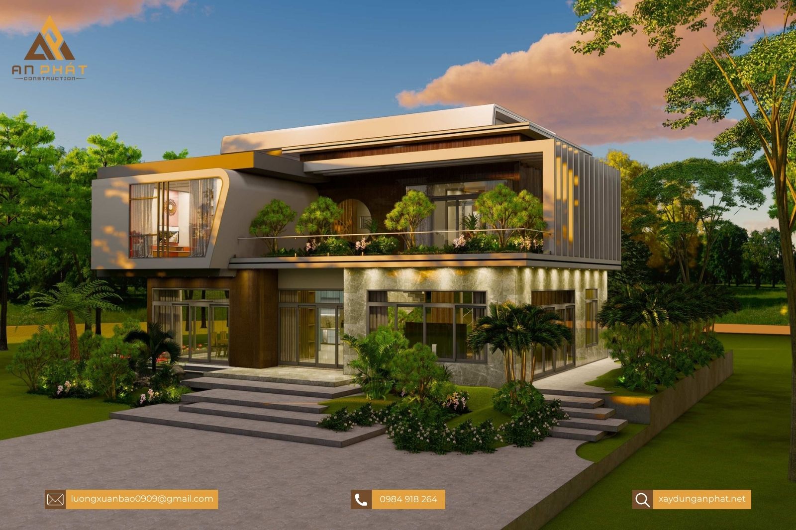 Biệt thự 2 tầng mái bằng