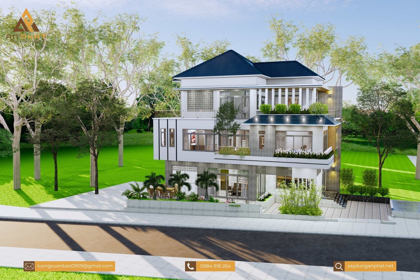 Biệt thự 3 tầng mái Nhật 8x15