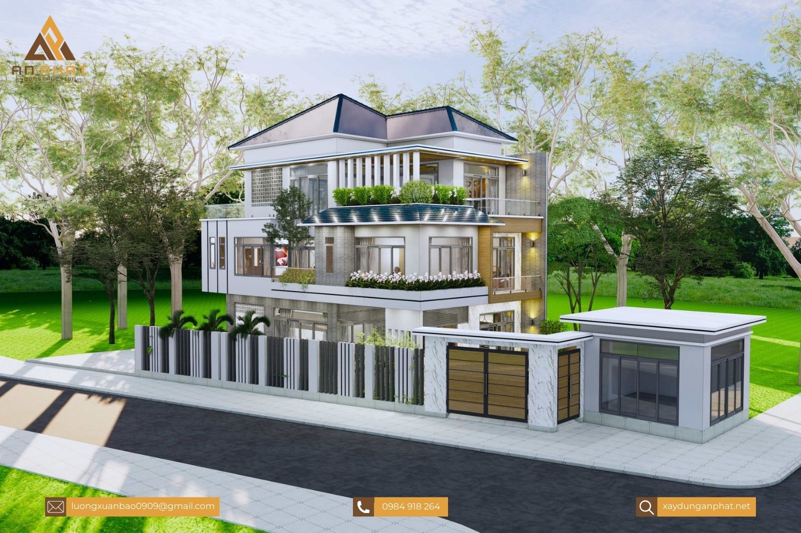 Biệt thự 3 tầng mái Nhật 8x15