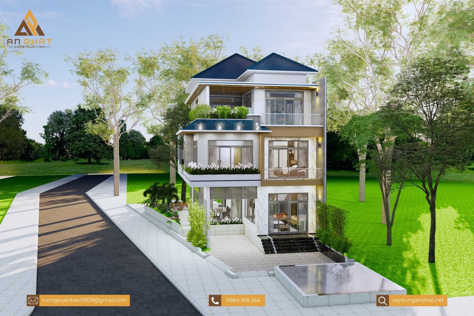 Biệt thự 3 tầng mái Nhật 8x15