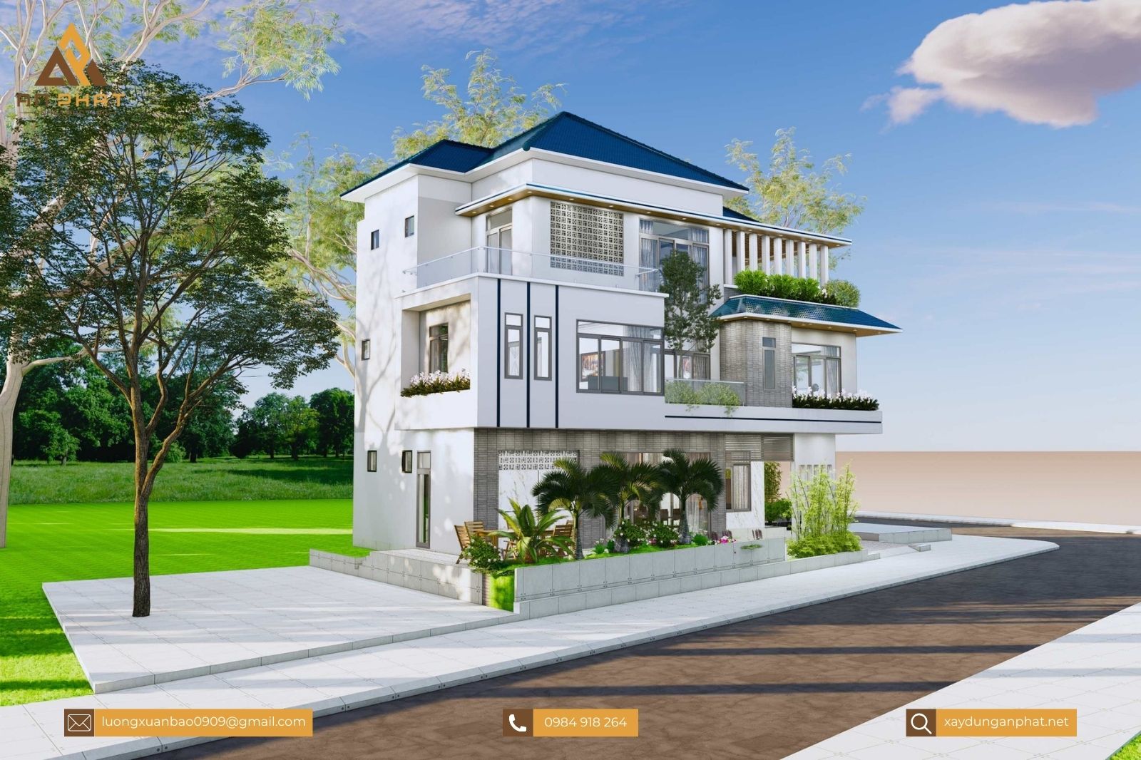 Biệt thự 3 tầng mái Nhật 8x15