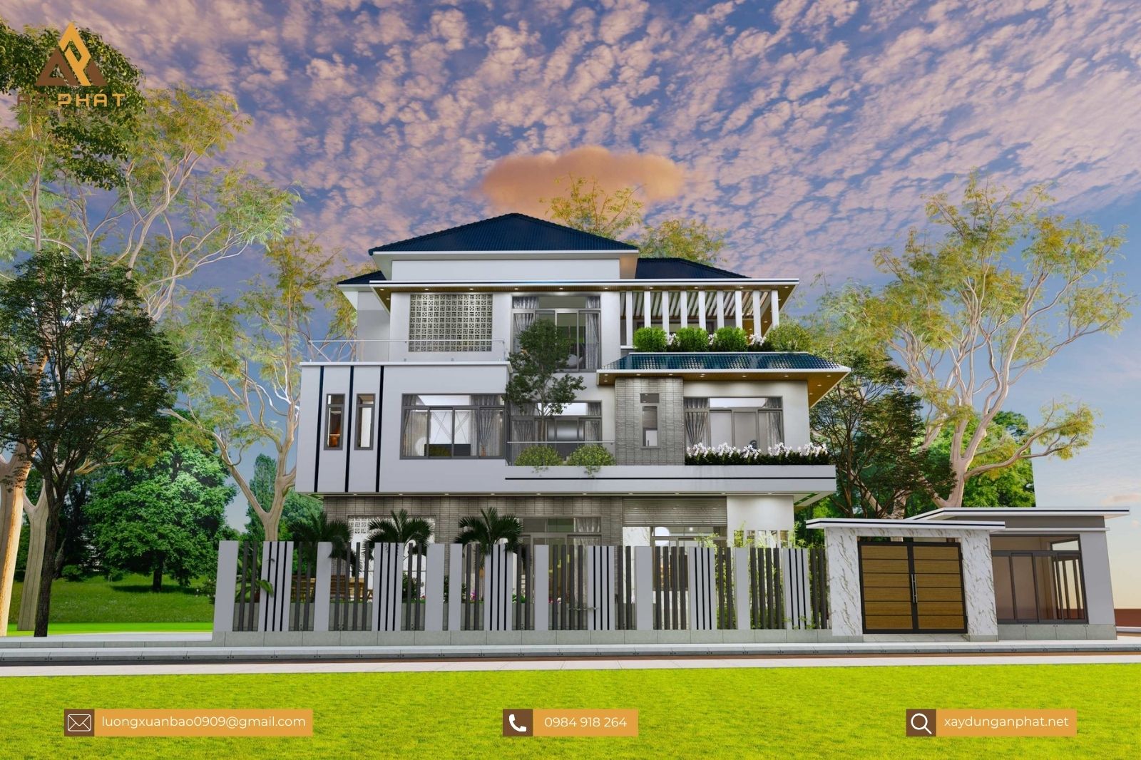 Biệt thự 3 tầng mái Nhật 8x15