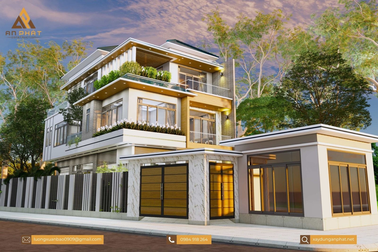 Biệt thự 3 tầng mái Nhật 8x15