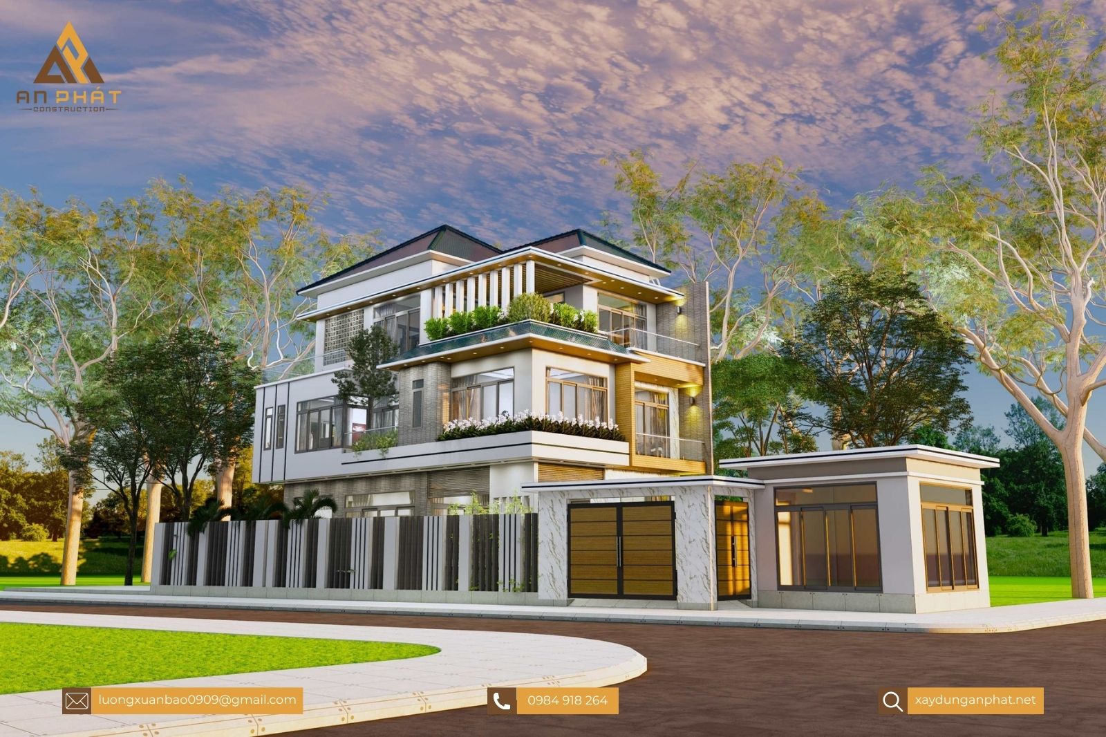 Biệt thự 3 tầng mái Nhật 8x15