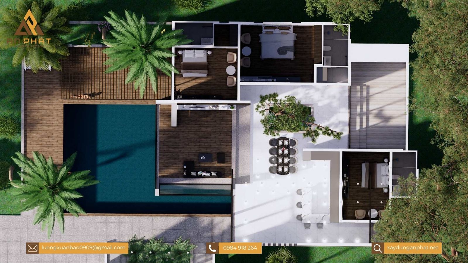 Biệt thự nhà vườn 1 tầng 3 phòng ngủ