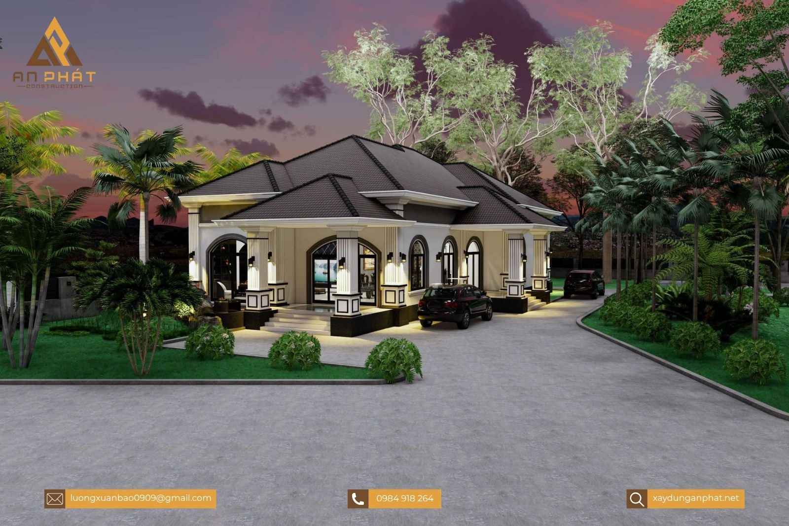 Biệt thự nhà vườn tân cổ điển 1 tầng