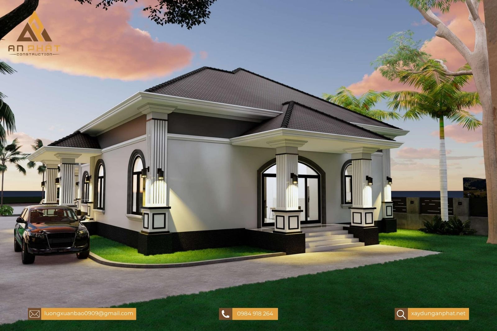 Biệt thự nhà vườn tân cổ điển 1 tầng