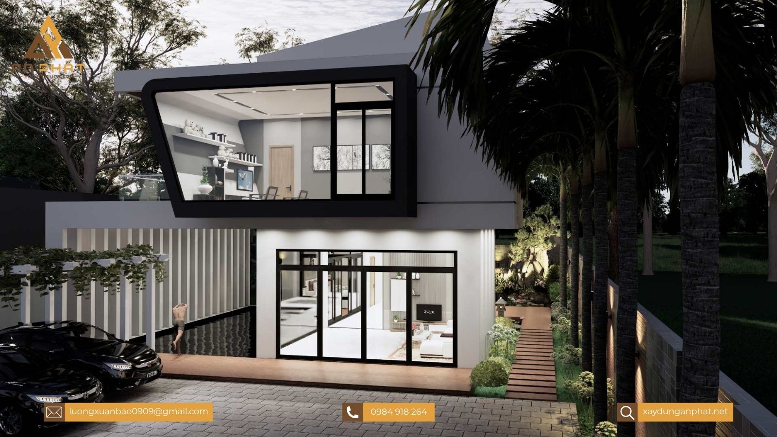 Biệt thự sân vườn 200m², 2 tầng mái bằng