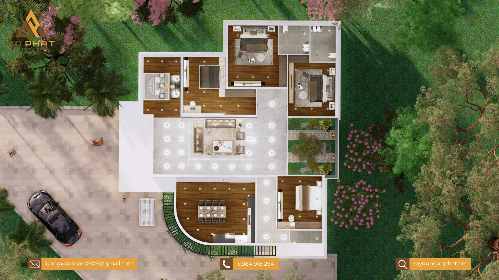 Biệt thự trệt sân vườn hiện đại 260m² 