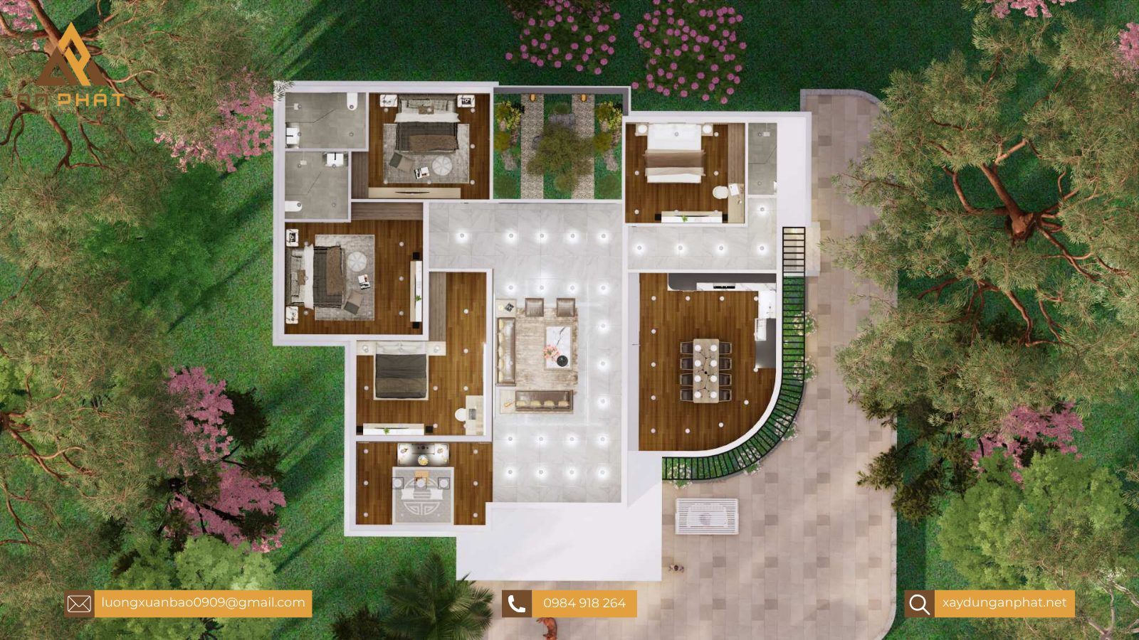 Biệt thự trệt sân vườn hiện đại 260m² 