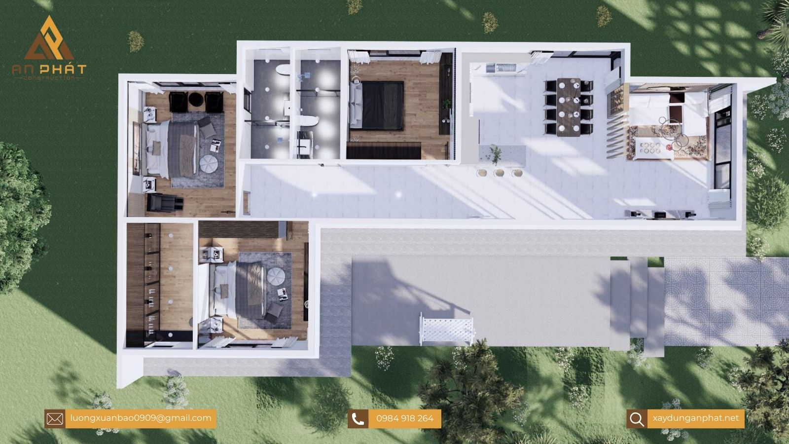 Nhà cấp 4 chữ L đơn giản, tiện nghi