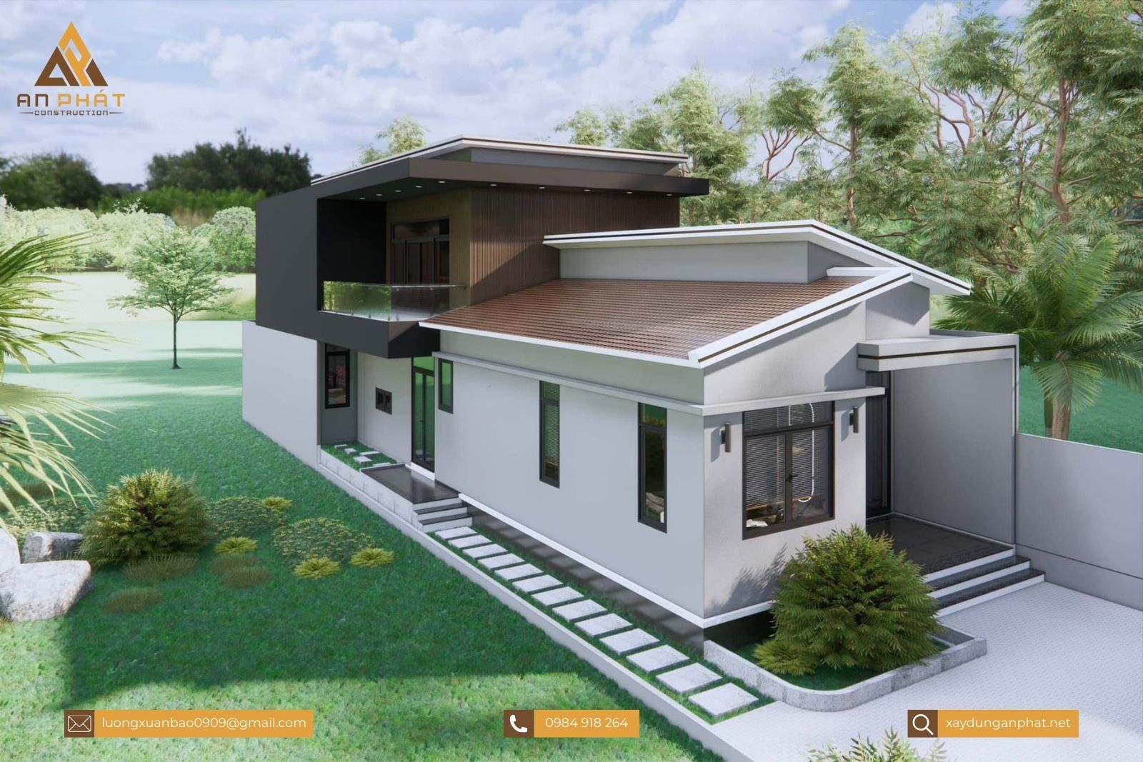 Nhà cấp 4 gác lửng mái lệch