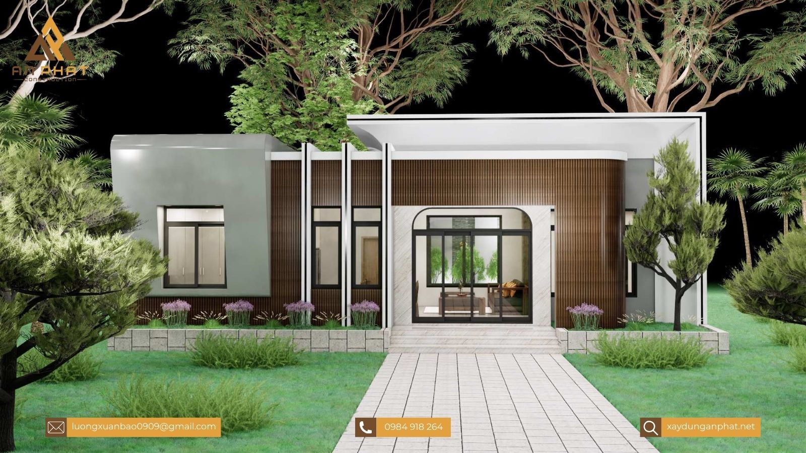 Nhà cấp 4 mái bằng ở nông thôn 15x8.5, 3 phòng ngủ