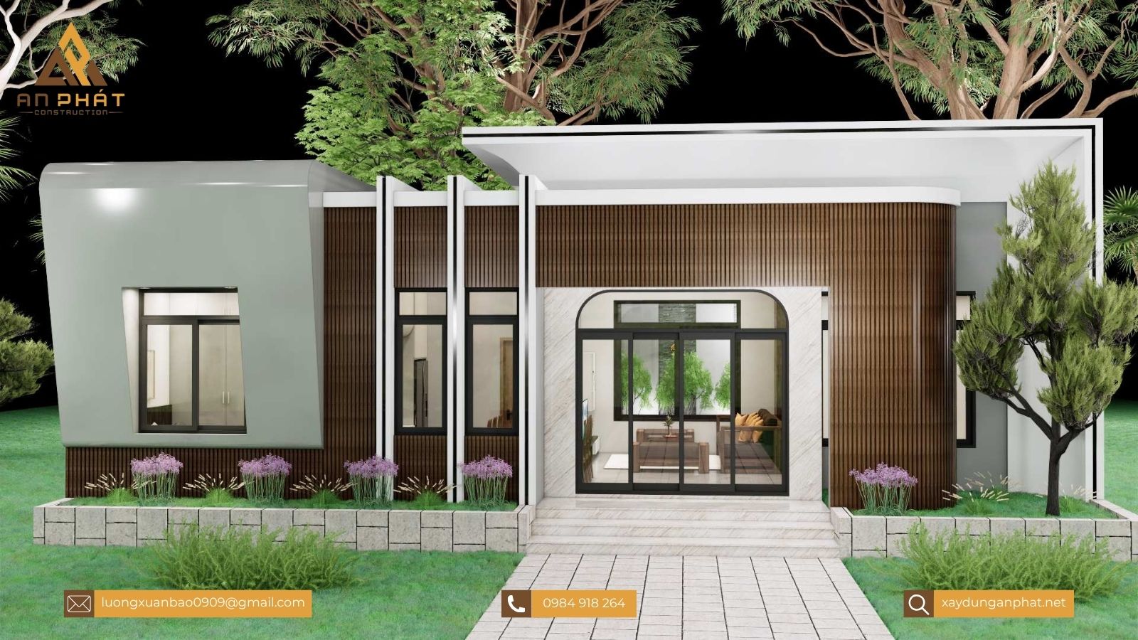 Nhà cấp 4 mái bằng ở nông thôn 15x8.5, 3 phòng ngủ