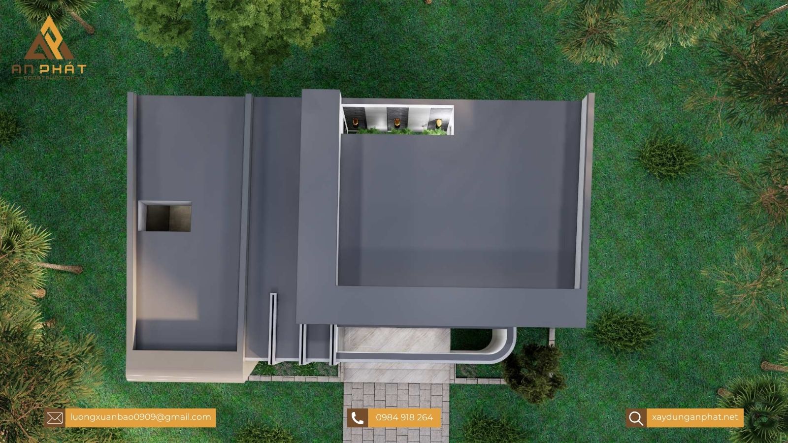 Nhà cấp 4 mái bằng ở nông thôn 15x8.5, 3 phòng ngủ