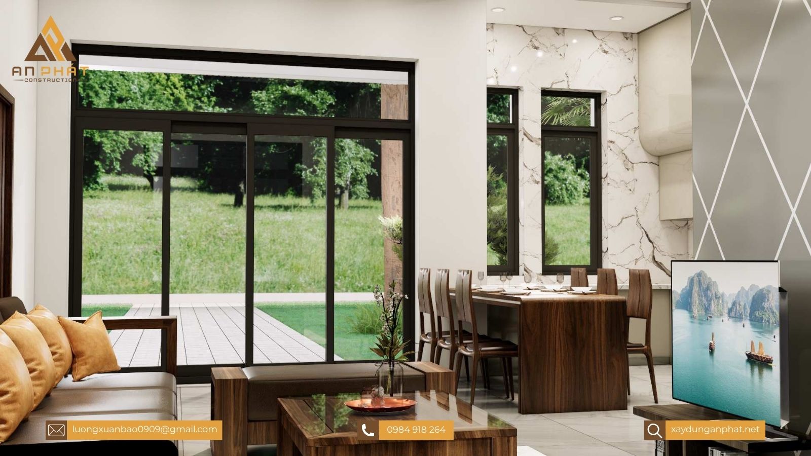 Nhà cấp 4 mái bằng ở nông thôn 15x8.5, 3 phòng ngủ