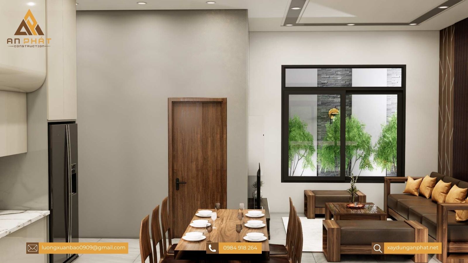 Nhà cấp 4 mái bằng ở nông thôn 15x8.5, 3 phòng ngủ