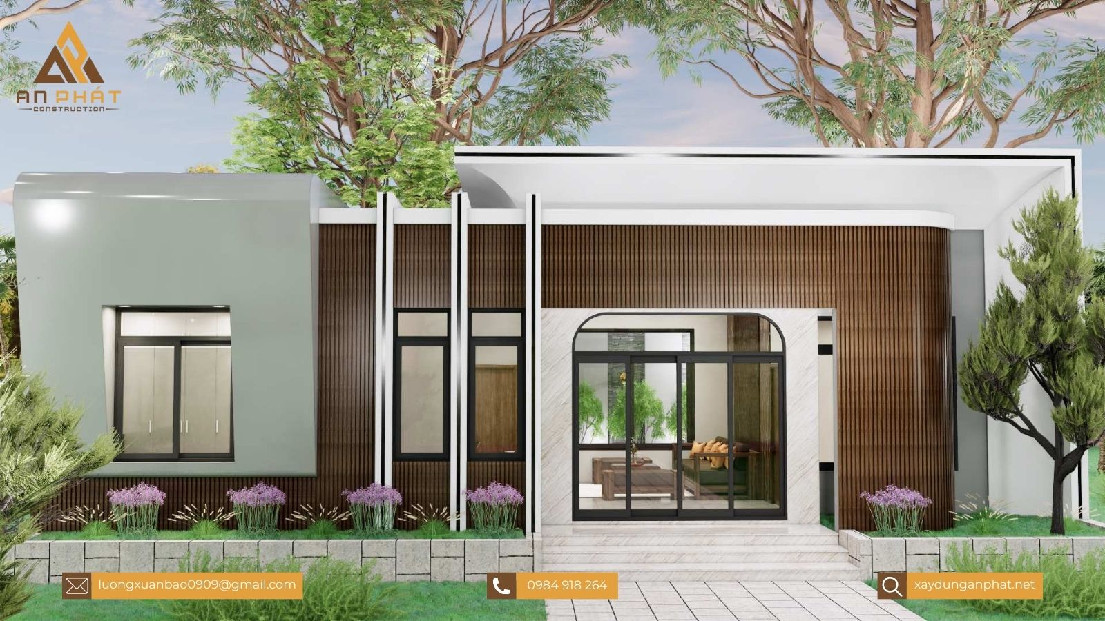 Nhà cấp 4 mái bằng ở nông thôn 15x8.5, 3 phòng ngủ