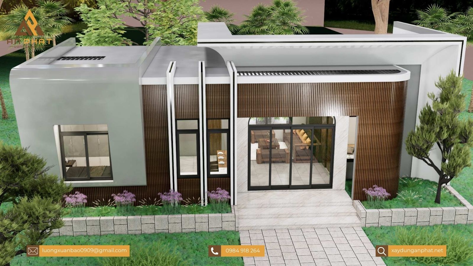 Nhà cấp 4 mái bằng ở nông thôn 15x8.5, 3 phòng ngủ