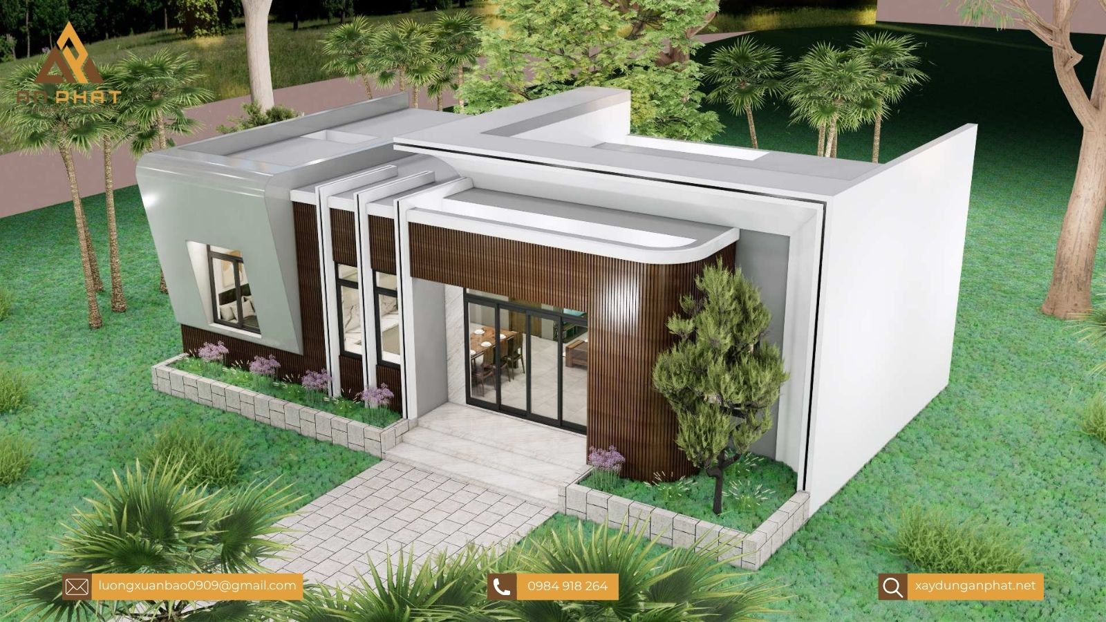 Nhà cấp 4 mái bằng ở nông thôn 15x8.5, 3 phòng ngủ