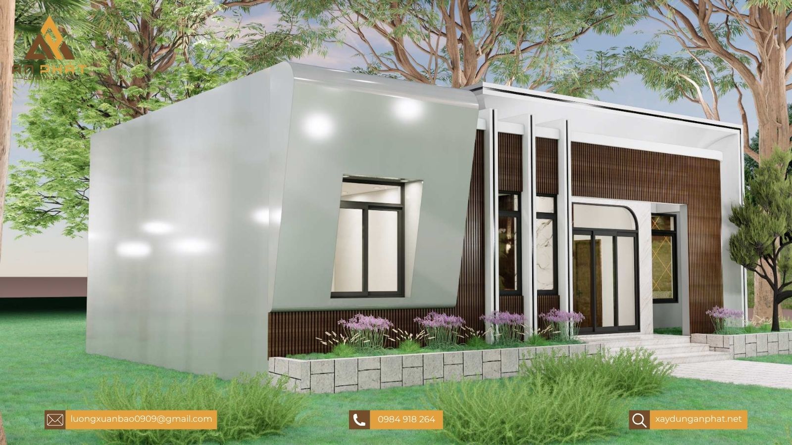 Nhà cấp 4 mái bằng ở nông thôn 15x8.5, 3 phòng ngủ