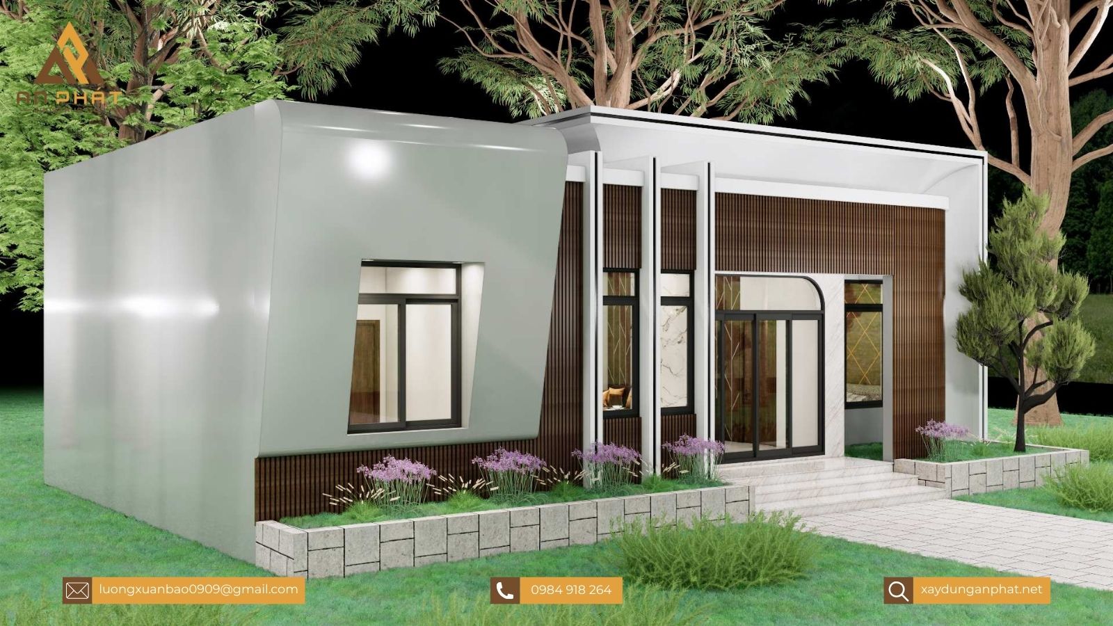 Nhà cấp 4 mái bằng ở nông thôn 15x8.5, 3 phòng ngủ