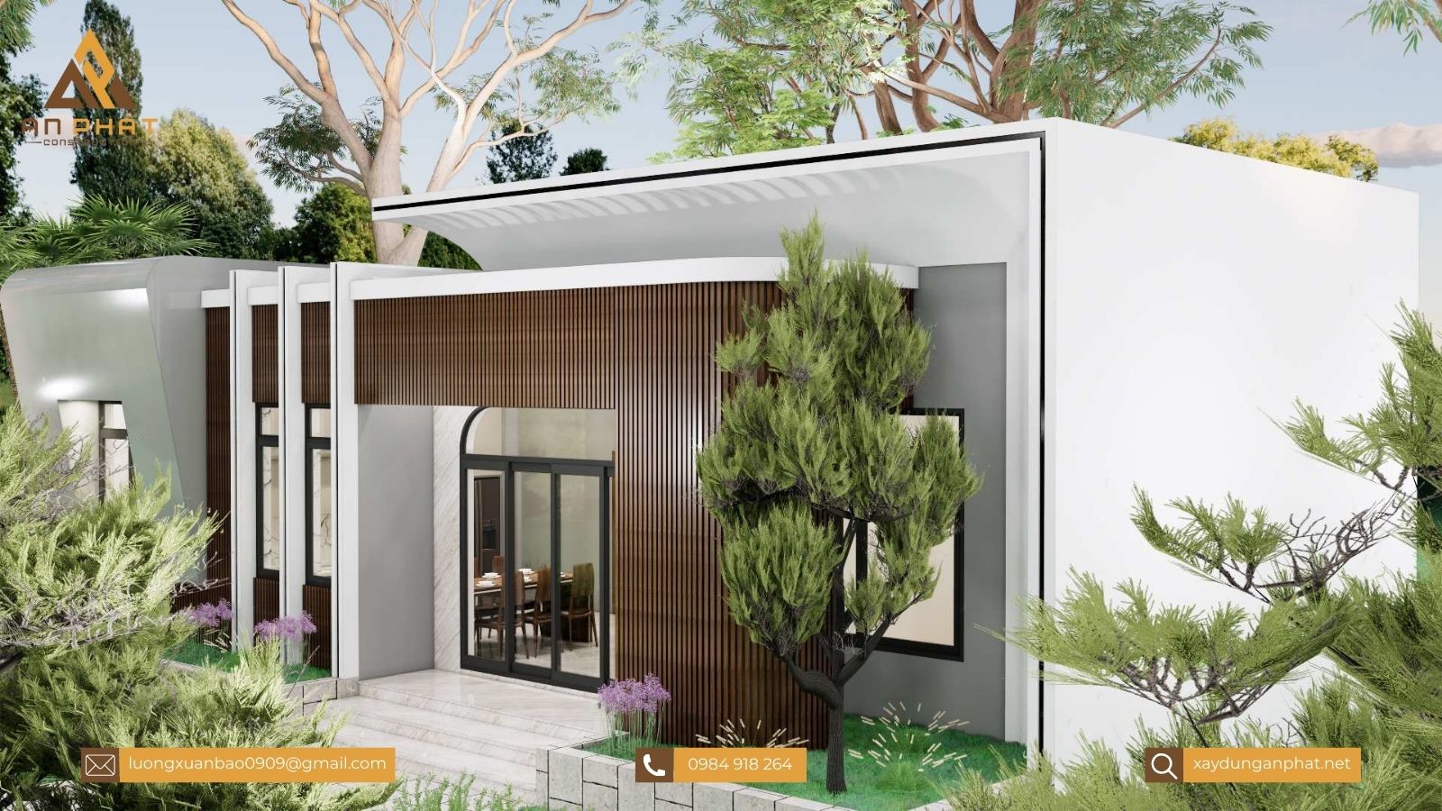 Nhà cấp 4 mái bằng ở nông thôn 15x8.5, 3 phòng ngủ