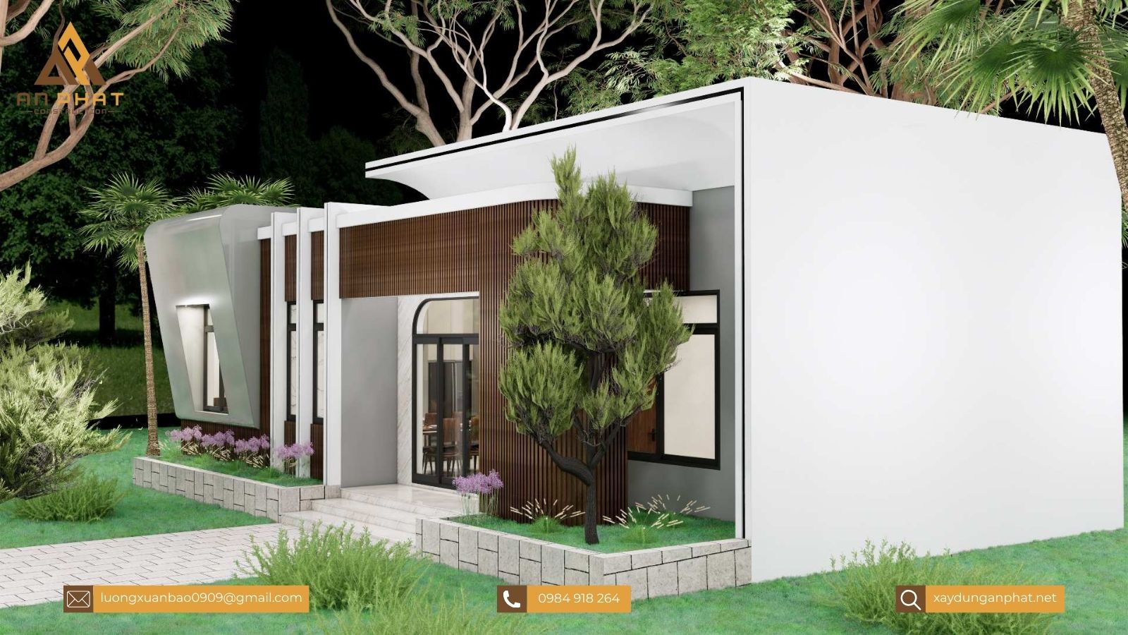 Nhà cấp 4 mái bằng ở nông thôn 15x8.5, 3 phòng ngủ